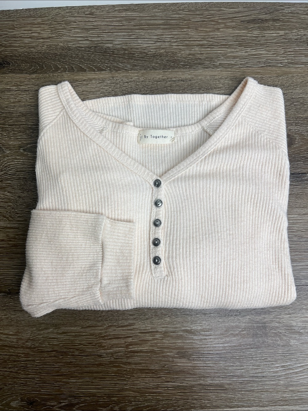 By Together Ribbed Henley Long Sleeve Top Blush Cream Size Large